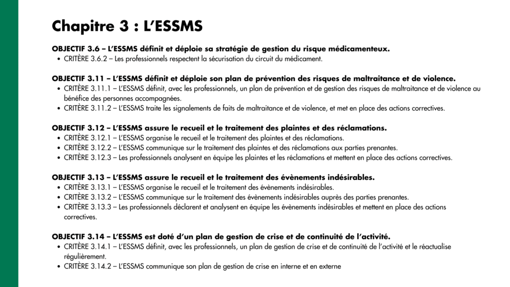 Critères impératifs chapitre 3 : l'ESSMS - Qualitia Inspection